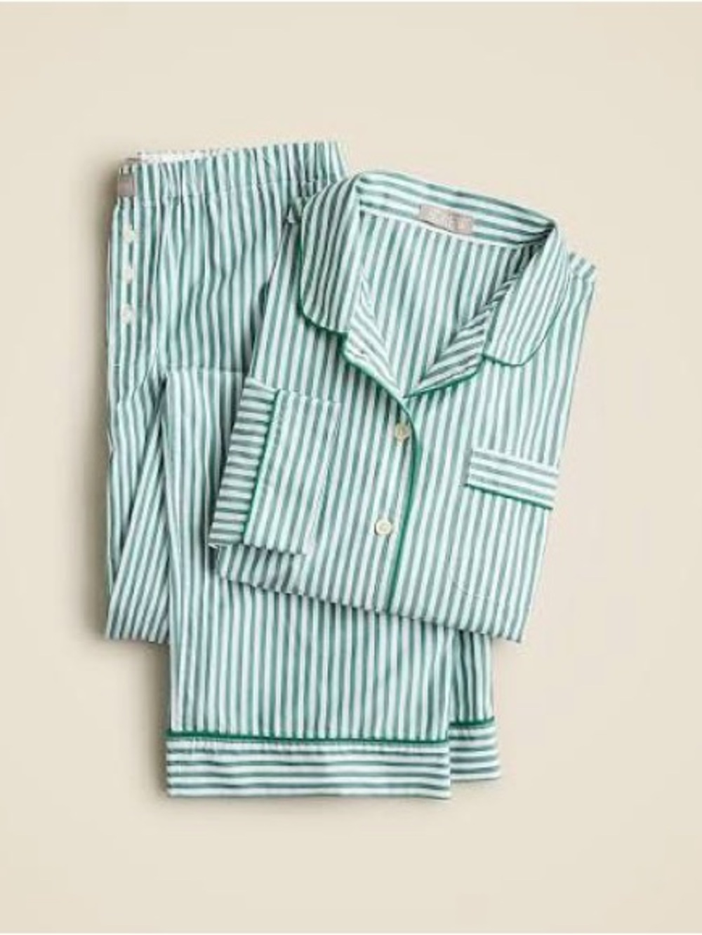 J. Crew Green and White Stripe Button-Up Pajama Set